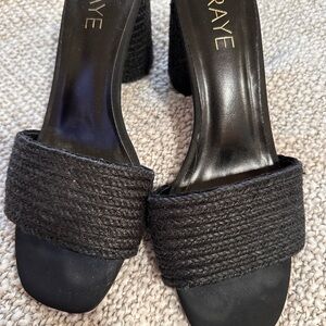 RAYE Black Braided Strap Block Heel Mules